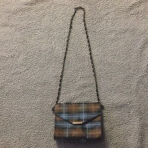 Plaid print faux leather shoulder bag